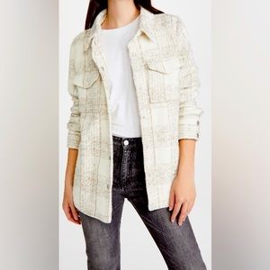 BB Dakota Work Hard Play Hard Plaid Knit Jacket Shacket Alabaster Cream Plaid S